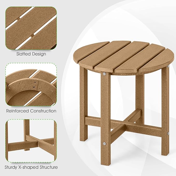 Tangkula Round Outdoor Side Table, 18 Inch Weather Resistant HDPE Adirondack Table, Outdoor Indoor Chairside End Tables, Patio Side Table for Lawn Garden Balcony Backyard, Easy Assembly (2, Brown)