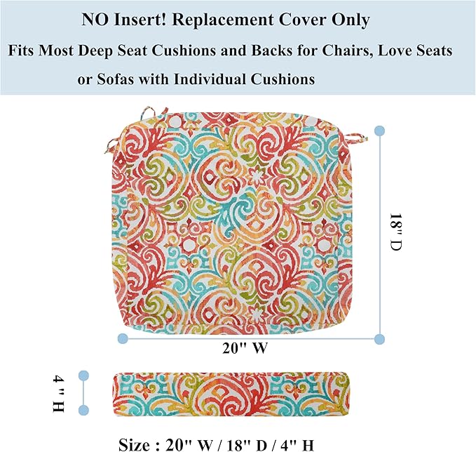 FUNHOME Outdoor Chair Cushion Covers 2 Pack, No Insert! Patio Cushion Covers Replacement 20" x 18" x 4", Water Resistant Chair Cushion Slipcovers, Corinthian Dapple (Covers ONLY)