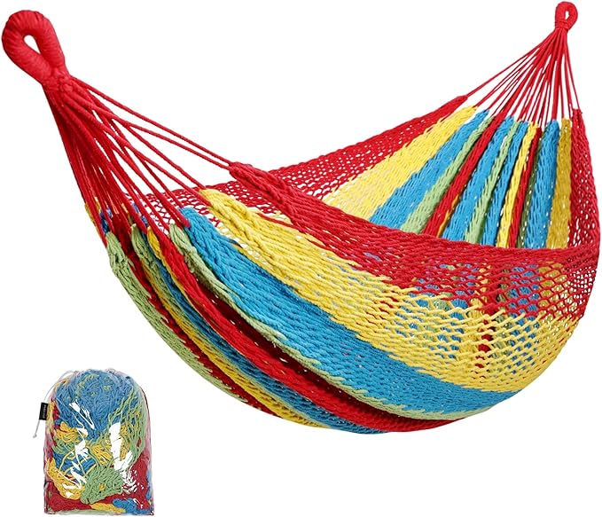 Handwoven Mayan Hammock - Portable Family Size With Carry Bag, Multi-Color for Travel, Camping, Backyard, Porch, Outdoor or Indoor Use (Colorful)