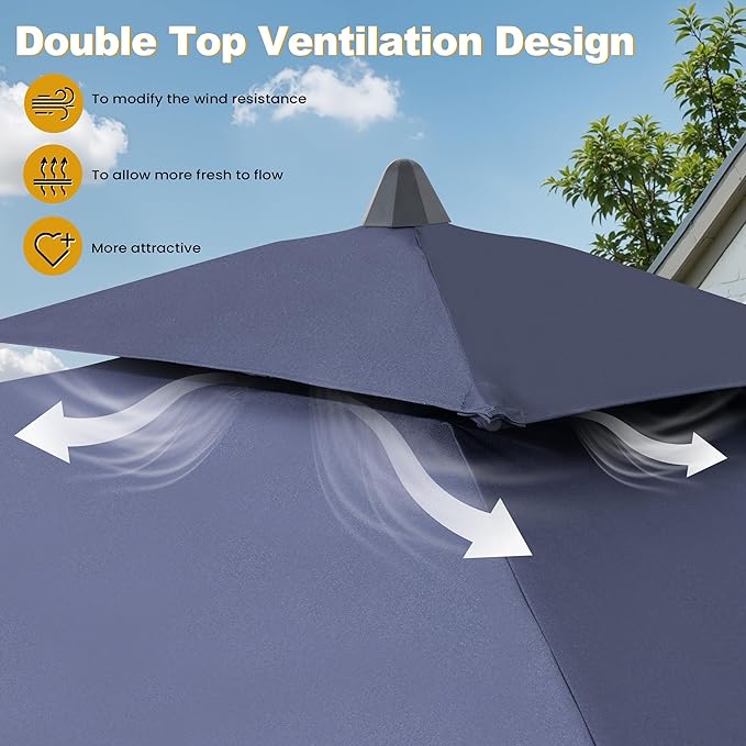 9-10ft Patio Umbrella with Base Included - Outdoor Table Umbrella with 2-Year Fade-Resistant Canopy, 43-lb Heavy-Duty Concrete Umbrella Stand with Wheel for Deck, Porch & Backyard