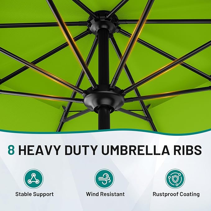 AreShark 12ft 2 Tiers Patio Umbrella - Outdoor Umbrella Waterproof UV Protection, Market Table Umbrella w/ 8 Sturdy Ribs&Crank for Pool, Porch, Garden(Apple Green)