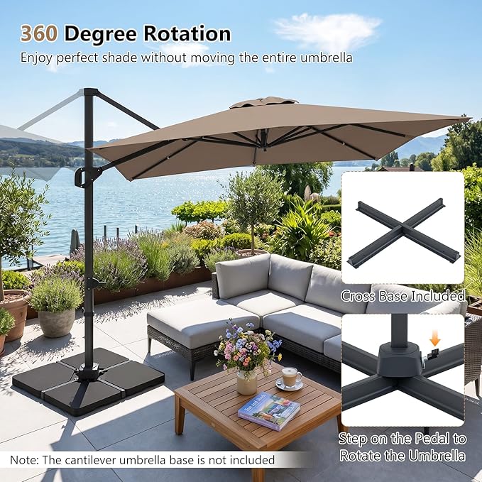Tangkula 11 x 9 FT Patio Umbrella, Large Offset Cantilever Outdoor Umbrella with Aluminum Pole, 360 Degree Rotation, Tilt Adjustment, 8 Sturdy Ribs, Air Vent & Cross Base for Backyard Pool Garden Deck (Tan, 11x9 FT)