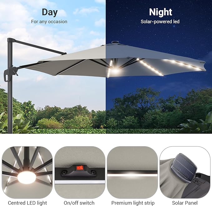 FLAME&SHADE 11 ft Cantilever Offset Patio Umbrella, Large Heavy Duty Outdoor Patio Umbrella Aluminum 360° Rotation Round Outdoor Umbrella for Deck,Pool,Backyard