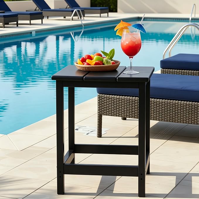 AMILY HDPE Outdoor Square Side Table, All Weather Patio End Table for Adirondack Chair, Heavy Duty Garden Poolside Balcony Table, Easy Assembly (Black)