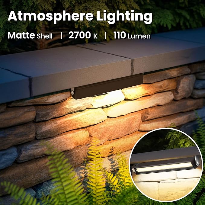 AUDERWIN Retaining Wall Lights, 7 Inch LED Hardscape Lighting Waterproof, 12V Low Voltage Landscape Lighting, Outdoor Step Lights for Patio Stairs Deck 2700K, 270° Rotate, 12 Pack