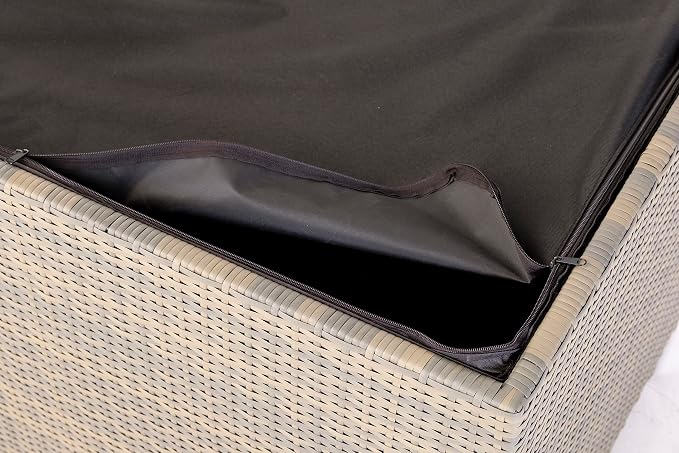 Alfresco Home 353-1816 Sicuro Medium Wicker Cushion Storage w/Hydraulic lid Deck Box, Taupe