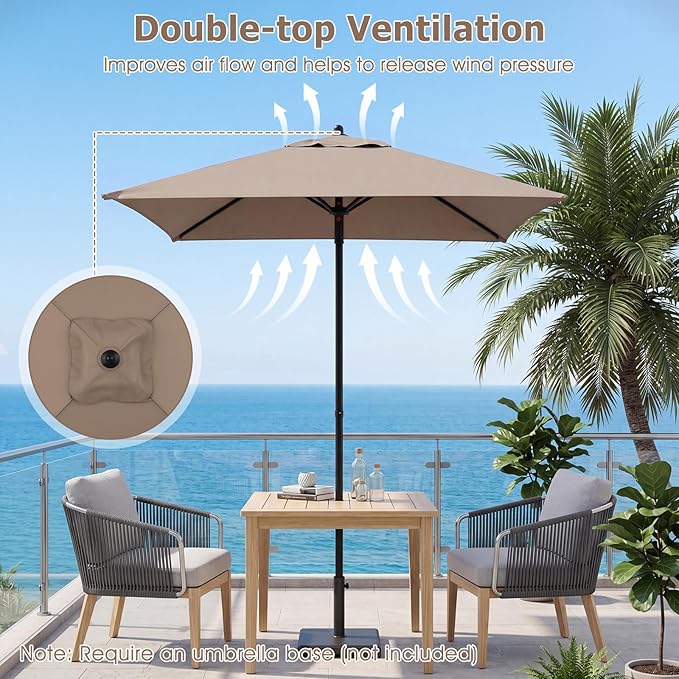 Tangkula 5 FT Patio Umbrella, Outdoor Table Market Umbrella with Quick-Release Button, 4 Sturdy Ribs, Fade Resistant & Waterproof Canopy, Sun-protective, for Garden, Poolside, Backyard (Tan)