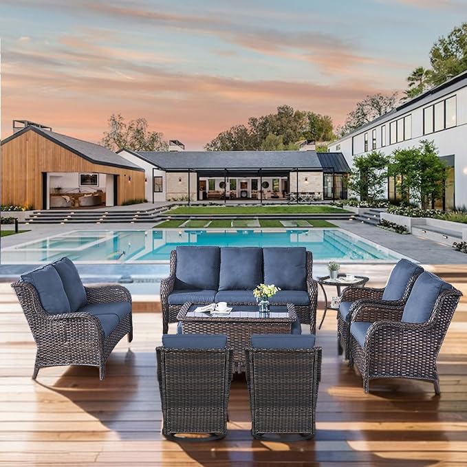 Luxury 22*24*4in Outdoor Patio Cushions, 5 Pieces Navy Blue Outdoor Cushion | Water-Resistant, Reversible, Removable Cover, Stain-Resistant, for Patio Chairs Sofa Couch Loveseat