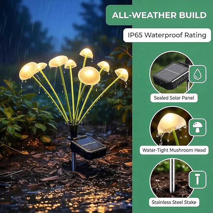 SyouHome 4 Pack Solar Garden Lights Outdoor, 8 Modes Warm White 32 LEDs Swaying Mushroom Lights for Outside Decor, Jellyfish Ambiance, IP65 Waterproof Outdoor for Garden, Pathway, Gifts for Mother