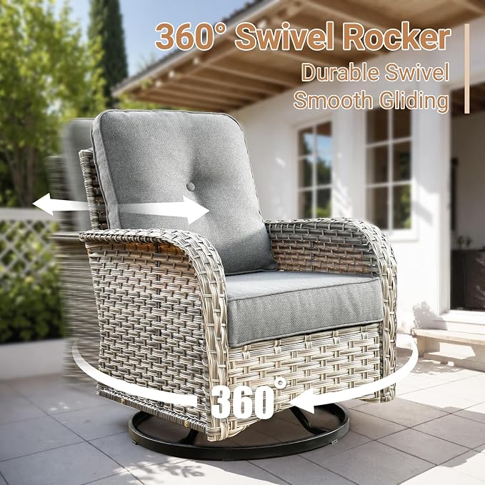 HOOOWOOO Outdoor Patio Furniture Set with Fire Pit Table,11 Pieces Wicker Out Door Sectional Furniture L Shaped Couch,Outside Patio Conversation Sets Swivel Chair,Charcoal Gray