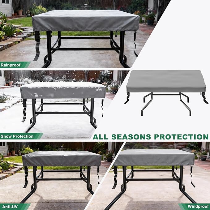 M METERXITY Square Patio Table Cover, 55"L x 55"W x 4"H Rectangular Table Cover for Outdoor Furniture, All-Weather/Waterproof/UV-Resistant, Patio Furniture Protector [Grey]