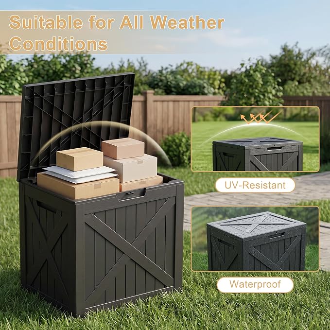 35 Gallon Resin Deck Box Outdoor, Waterproof Lockable Delivery Storage Box, Storage Bins Container for Toy Patio Cushions Garden Tools, Black