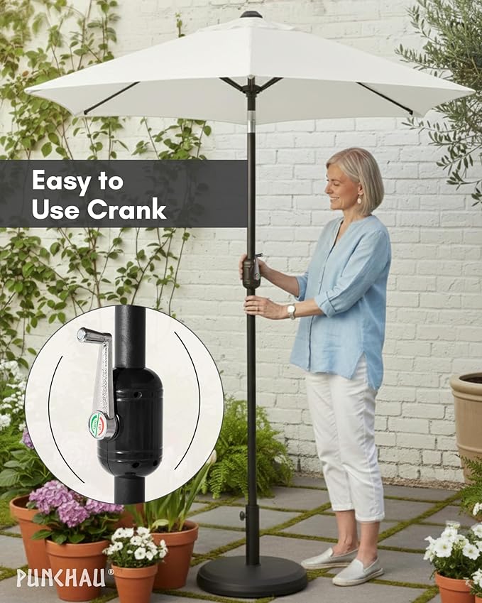 6 Ft Outdoor Patio Umbrella, Easy Open/Close Crank and Push Button Tilt Adjustment - White Market Umbrellas