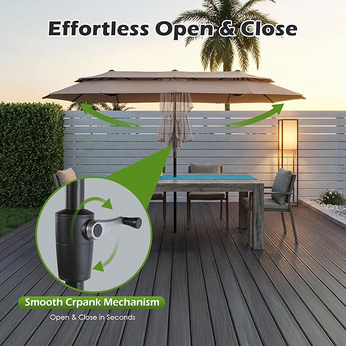 Nice C 13-15FT Large Double Sided Patio Umbrella, Double Layer Market Rectangle Umbrella, Large Deck Umbrella With Crank For Outdoor Poolside Backyard Pool Garden