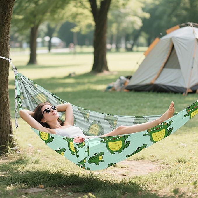 Camping Hammock Outdoor Hammocks for Outside Crocodile Cute Green Beach Trees Portable Lightweight with Pockets Tree Straps Indoor