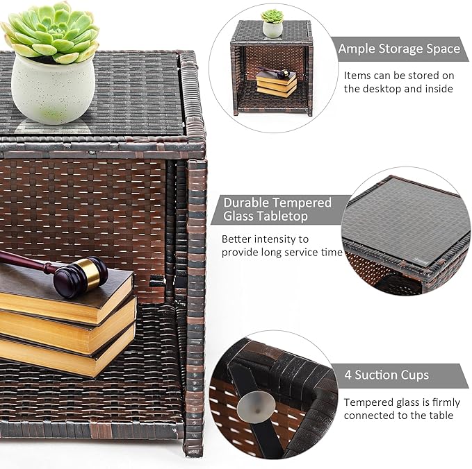 Tangkula 3-Piece Outdoor PE Rattan Furniture Set, Patio Conversation Set w/Chair & Storage Coffee Table, Detachable Cushion, Stable X-Shaped Frame, Perfect for Garden, Backyard, Poolside (Grey)