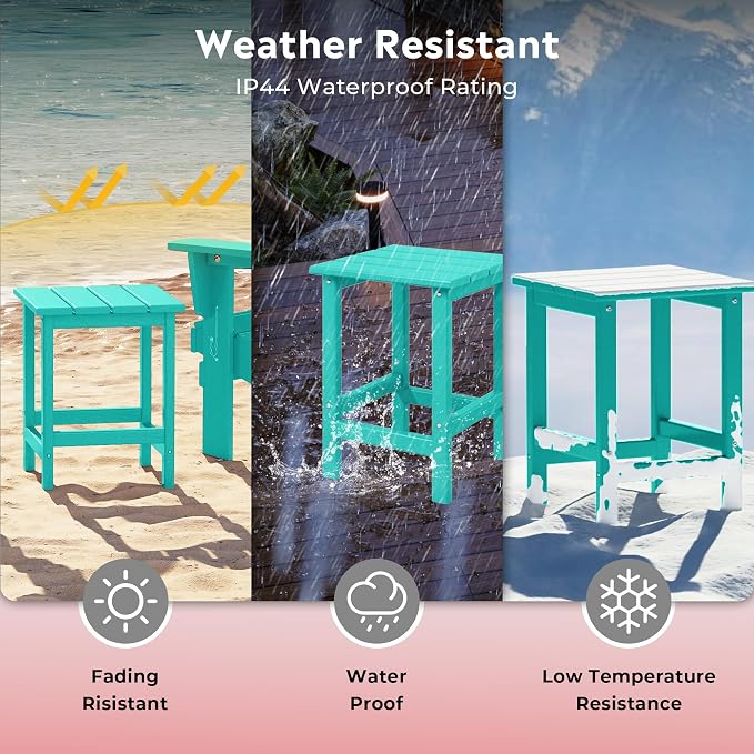 Costaelm Square Outdoor Side Tables, Adirondack Patio Tables for Outside, HDPE Patio End Table Weather Resistant, Balcony Table for Pool, Seaside, Backyard, Porch, Indoor Companion, Turquoise
