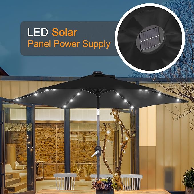 7.5ft Outdoor Umbrella Patio Umbrella with Solar Lights,18 LED Lighted Table Market Outdoor Umbrella, 2-Year-Non-Fading, for Pool, Deck, Garden,Backyard