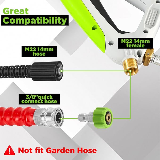 FIXFANS 21 FT Telescoping Pressure Washer Wand with Brush, 4000 PSI Telescopic Power Washer Extension Wand, 3 Gutter Cleaner Curved Rods, 5 Nozzle Tips, 2 Hose Adapters and Support Belt