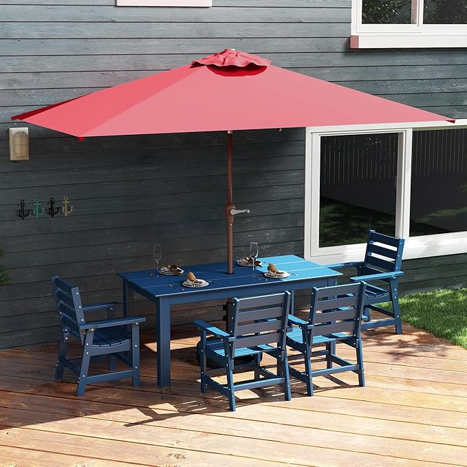 GREENVINES 6.5X10 FT Rectangular-Patio-Umbrella | Outdoor-Table-Umbrellas | 6 Sturdy Steel Ribs | Push Button Tilt & Crank | Waterproof | Market Umbrella | for Pool Backyard Garden Deck | Red