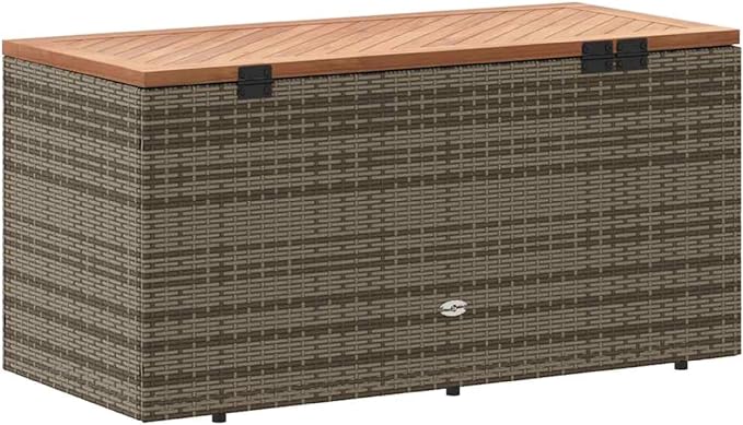 Benzara Gia Outdoor Garden Storage Box, Brown Wood Lid, Gray, 43 Inch