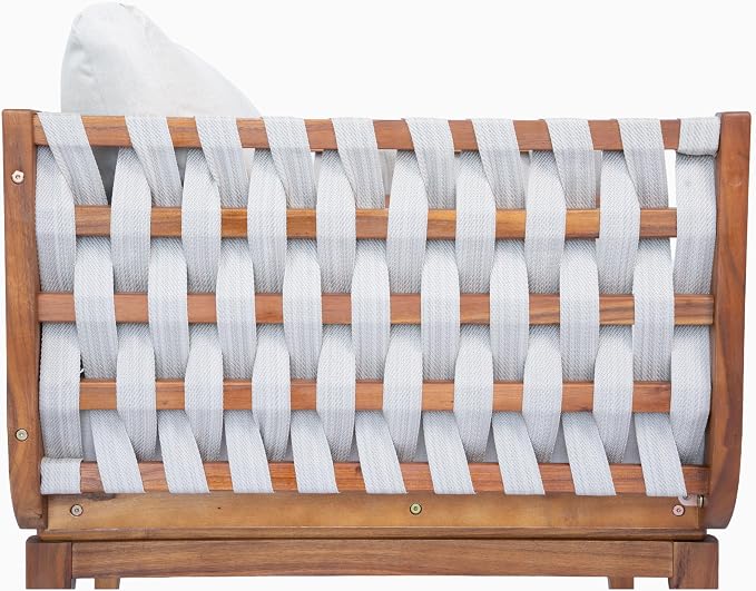 Merax Outdoor Acacia Wood Armchair wtih Cushions Set of 2, Teak+ Beige | Patio Sofa Chair with Hand-Woven Rope, Sturdy Base for Porch, Lawn, Backyard, Balcony, Easy Assemble,