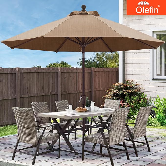 MASTERCANOPY Olefin 5-Year-Non-Fading 9ft Patio Umbrella with Tilt and Crank, Large UV Resistant Outdoor Table Umbrella with 8 Fiberglass Ribs for Deck, Yard & Market, Beige