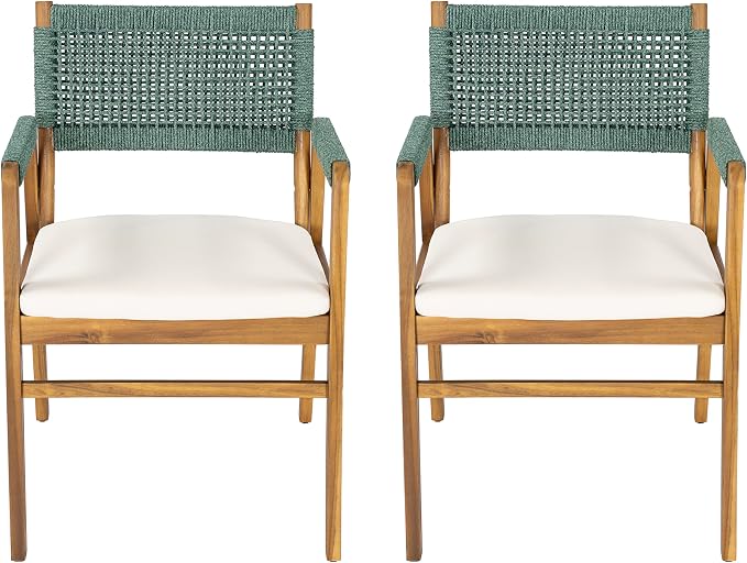 Christopher Knight Home 7-Piece Outdoor Dining Set, Expandable 63"-79" Acacia Wood Patio Table, Natural Finish with 6 Armchairs, Beige Cushions & Rope Woven Back, Backyard Garden Deck