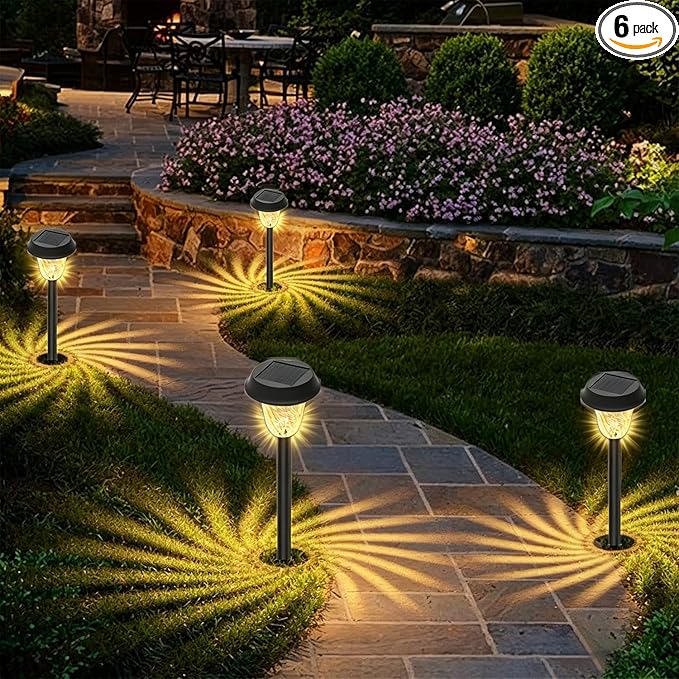 Solar Lights Outdoor Pathway, 6 Pack Waterproof Garden Pathway Lights Solar Powered, Small Outdoor Solar Stake Lights for Yard Driveway Walkway Lawn Decorative, Multicolor/Warm White LED, Auto On/Off