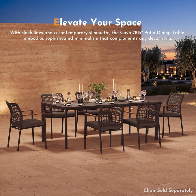 Modern Shade Cavo 79" All-Aluminum Outdoor Patio Dining Table, Minimalist Aluminum Patio Table with Elegant Easy-Clean Surface, Weather-Resistant Outdoor Dining Table for Garden, Indoor, Gray