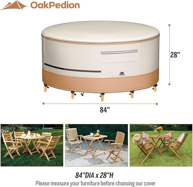 Round Patio Furniture Covers 800D Ripstop 100% Waterproof Patio Table Chair Set Covers Durable UV Resistant Fabric for Outdoor Furniture Set, 84"DIA x 28"H