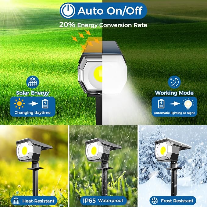 4 Pack Solar Spot Lights Outdoor Waterproof, Landscape Spotlights | Cool White, Solar Powered, Auto On/Off, Lighting for Outside Pathway Yard Lawn Flag Garden Walkway Pathway
