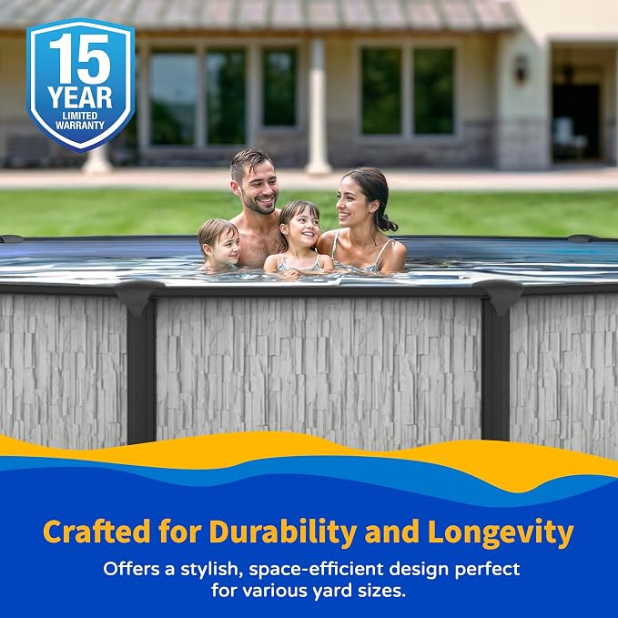 Blue Wave Sevilla 18-ft Round 52-in Deep Above Ground Swimming Pool – with Steel Wall & Top Rails, Sand Filter, Overlap Liner, A-Frame Ladder & Maintenance Kit – Complete Outdoor Pool Accessories