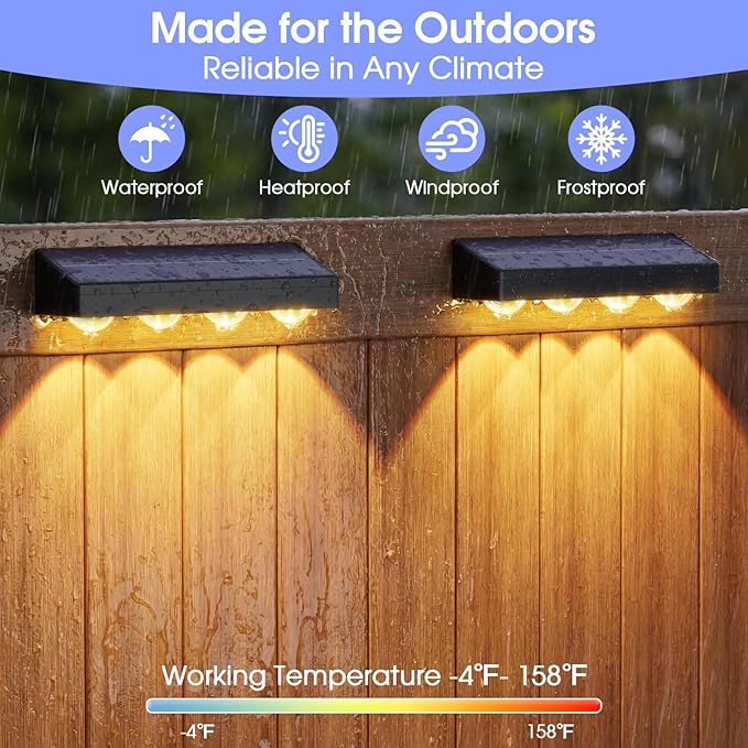 ShineTech Solar Fence Lights Outdoor Waterproof, 3-Color Lighting Modes LED Solar Powered Deck Lights, Outdoor Step Lights for Railing, Patio, Wall, Backyard (12 Packs)