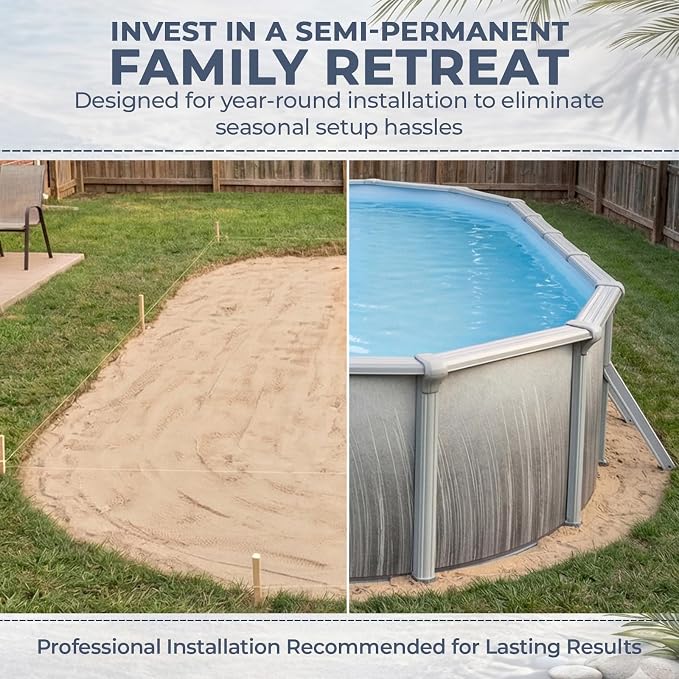 Blue Wave Martinique 15x30-ft Oval 52-in Deep Hard Sided Above Ground Pool with 7-in Steel Top Rails, Dual-Speed Sand Filter System, Ladder, Liner, Skimmer & Maintenance Kit – 9,900 Gallon Cap