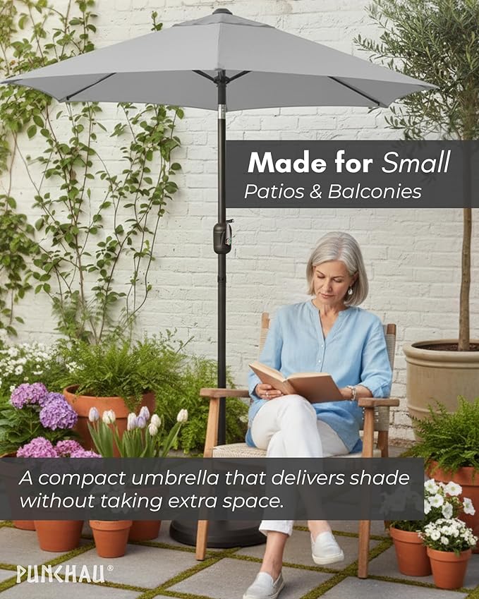 6 Ft Outdoor Patio Umbrella, Easy Open/Close Crank and Push Button Tilt Adjustment - Gray Market Umbrellas