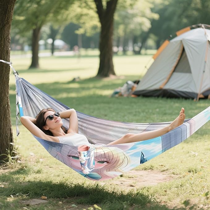 A Holy Pure-White Elf Anime Girl Hammocks with Hanging Rope Hanging Hammock for Outside Beach Patio Garden