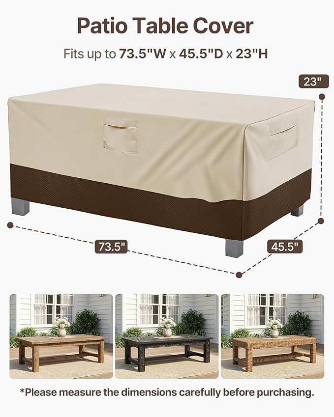 Vailge Rectangular/Oval Patio Table Cover, Heavy Duty and Waterproof Outdoor Lawn Patio Furniture Covers, Large Beige & Brown