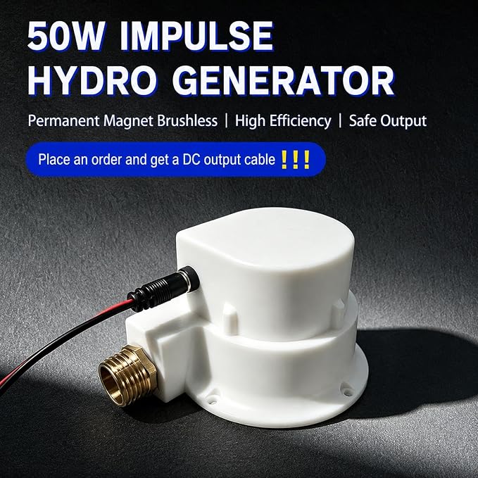 50W Portable Micro Hydro Generator, Brushless Permanent Magnet Water Turbine Generator, 1-60V Adjustable Output Small Stream Power Generator for Camping, Cabin, and Outdoor Use