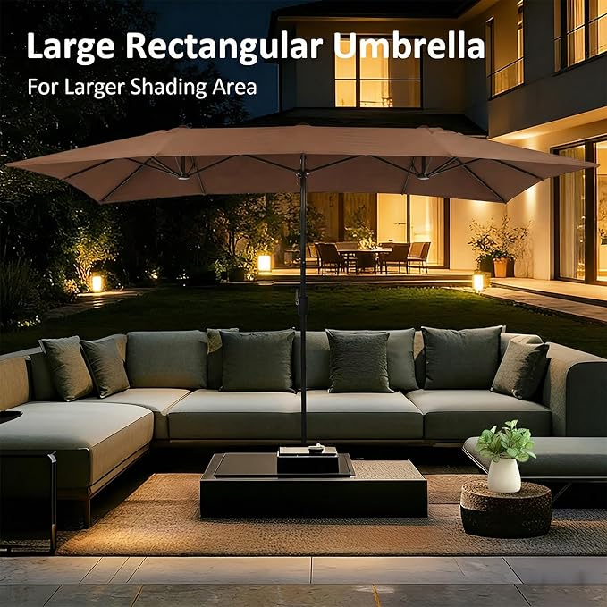 15×15ft Outdoor Patio Umbrella, Double Sided Market Rectangle Umbrella with Crank Handle, Large Sun Shade for Outside Deck, Backyard, Garden