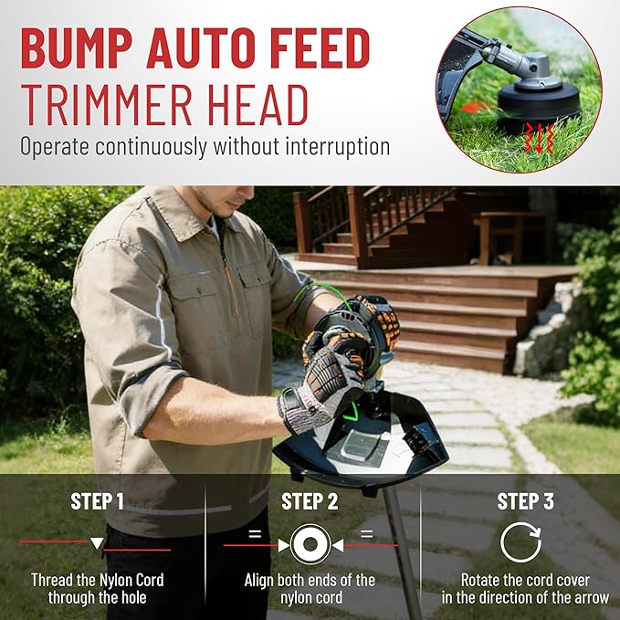 DCK 58V Multi-Head String Trimmer Cordless, 15" Brushless Weed Wacker with Rapid Reload and Auto Feed, 3-Speed Multi-Head Lawn Edger, Electric Weed Eater for Grass, 4.0Ah Battery and Charger