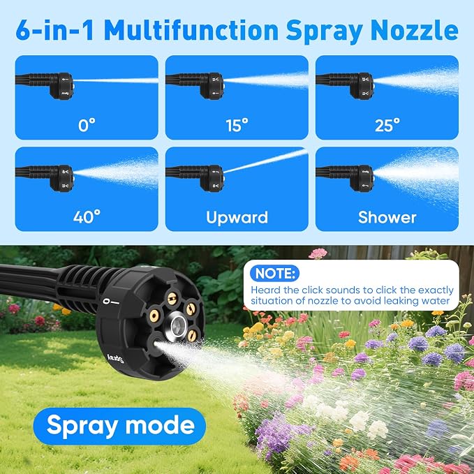 Upgraded LCD Display Portable Cordless Washer, 21V 2x3.0AH Rechargeable Batteries, 6-in-1 Nozzle for Car Floor Wall Fence Cleaning,10 Adjustable Pressure Modes