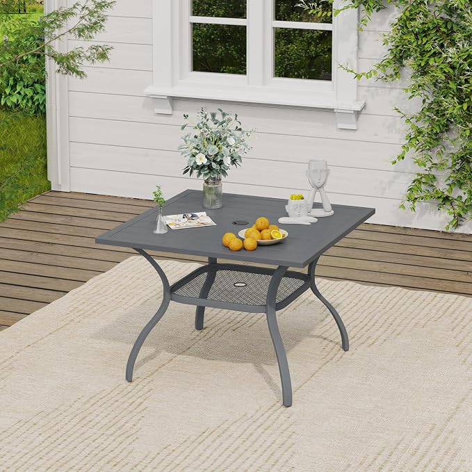 VICLLAX Patio Dining Set, 37.8" Dark Grey Table & 4 Chairs with Wheat Cushion