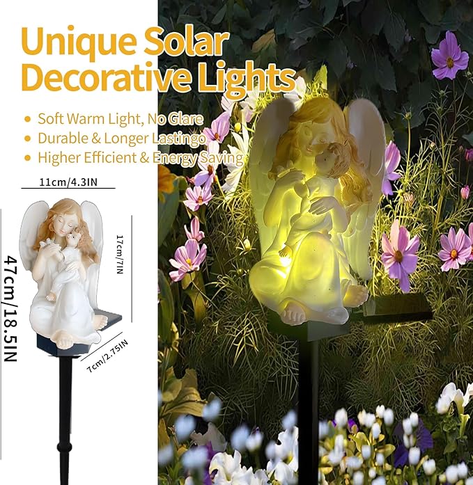 QH & Garden Angel Solar Garden Light - LED Waterproof Virgin Mary Statue Lights,Solar Powered Garden Stake Lights for Balcony, Yard, Lawn, Pathway, Walkway-Angel Statues Grave Decorations