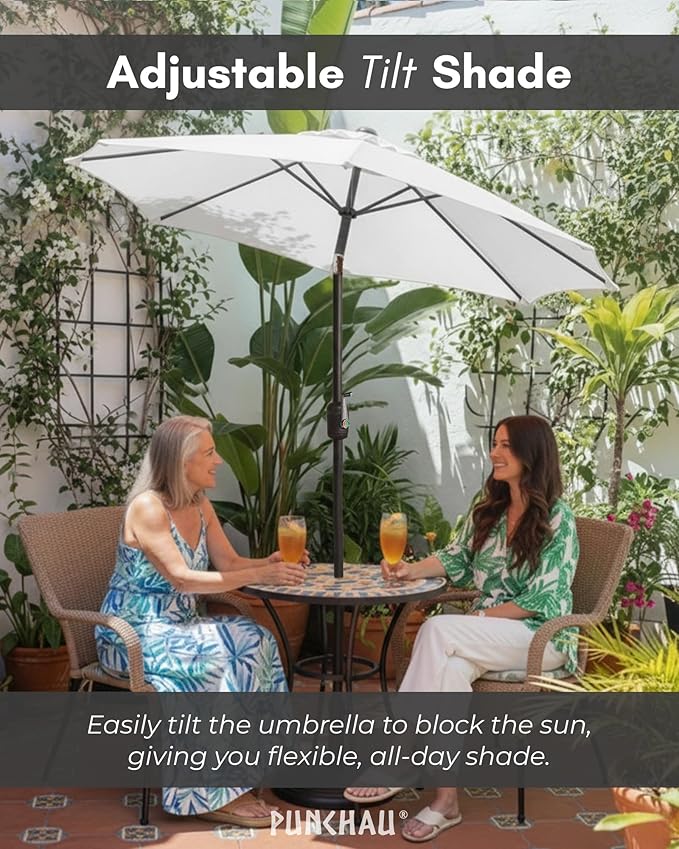 6 Ft Outdoor Patio Umbrella, Easy Open/Close Crank and Push Button Tilt Adjustment - White Market Umbrellas