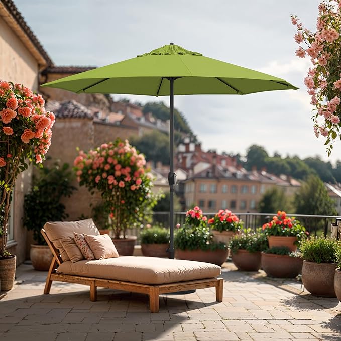 California Umbrella 12-Year Protection 9-Ft Outdoor Patio Umbrella, Sunbrella Fade-Resistant Fabric, Auto-Tilt, Heavy Duty Aluminum Frame, 8 Reinforced Ribs for Pool or Deck, Bronze Pole, Macaw