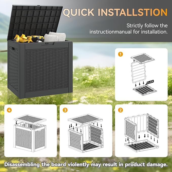 KAMABOKO 29 Gallon Outdoor Storage Box, Resin Deck Boxes Indoor and outdoor, Waterproof Storage Box Lockable Lid for Garden Tools, Package Delivery, Pool Supplies, Patio Cushions, Black
