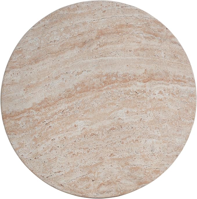 Christopher Knight Home Jayme 22.5" Indoor Outdoor Round Top Accent Side Table, Patio Decorative End Table, Lightweight Concrete Garden Stool for Patio Living Room Balcony & Garden Decor, Travertine