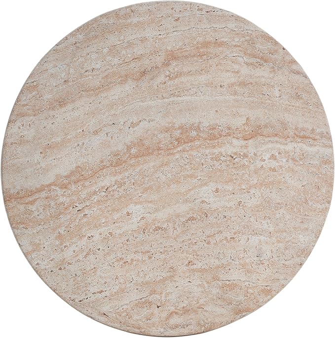 Concrete Side Table, Travertine Finish, 23 in Beige | Indoor outdoor use, lightweight concrete, travertine-look hourglass, 23 x 20 in, no assembly