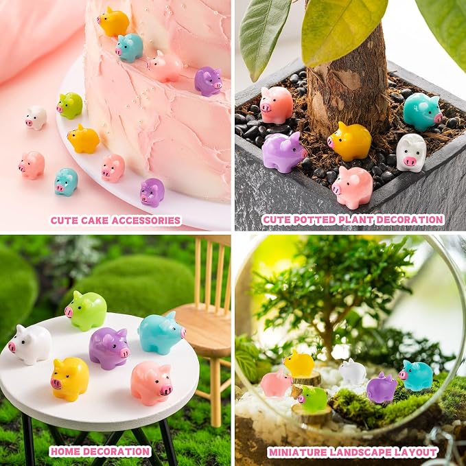 126PCS Mini Resin Pigs Figures Miniature, Colorful Tiny Pig for Cake Topper | Cute Pigs Figures Miniature, Tiny Pig Charms for Cake Topper, Garden Landscape Dollhouse Hide Game Room Decor DIY Craft